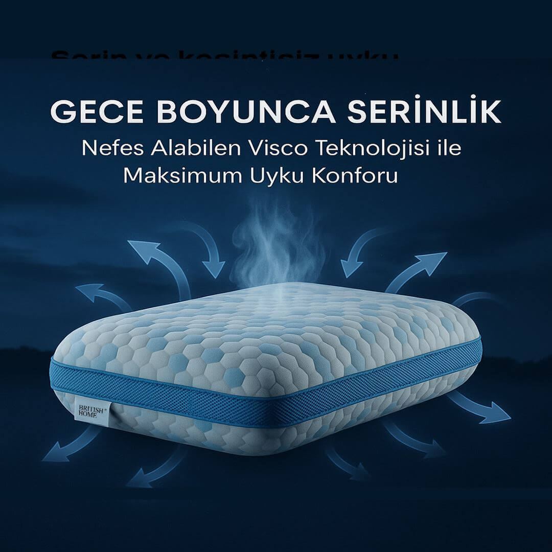 Cooler Serisi Visco Yastık Serinletici Etki, Terlemeyi Engelleyen Yüksek Hava Geçirgenlik, Yumuşak Visco Dolgu, Yıkanabilir Kılıf
