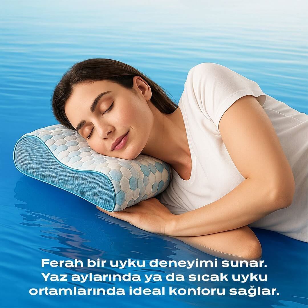 Cooler Visco Boyun Destekli Yastık Serinletici Etki, Boyun ve Omuz Desteği, Hava Sirkülasyonu Sağlayan Ergonomik Tasarım