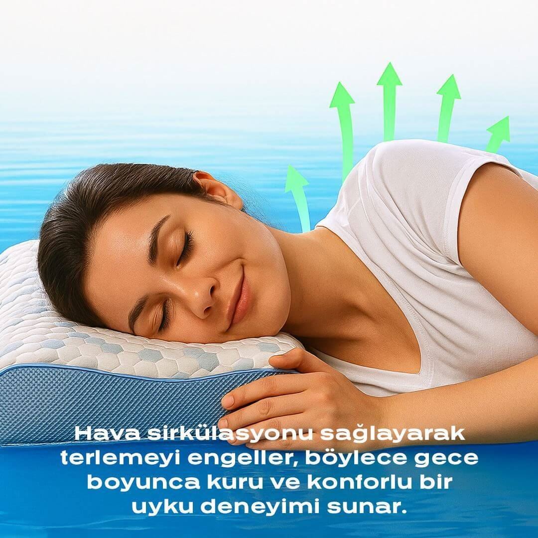 Cooler Visco Boyun Destekli Yastık Serinletici Etki, Boyun ve Omuz Desteği, Hava Sirkülasyonu Sağlayan Ergonomik Tasarım