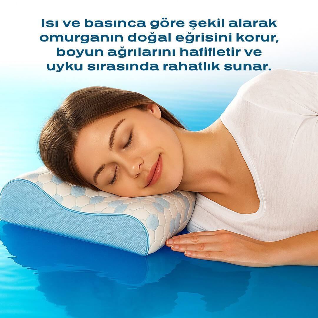 Cooler Visco Boyun Destekli Yastık Serinletici Etki, Boyun ve Omuz Desteği, Hava Sirkülasyonu Sağlayan Ergonomik Tasarım
