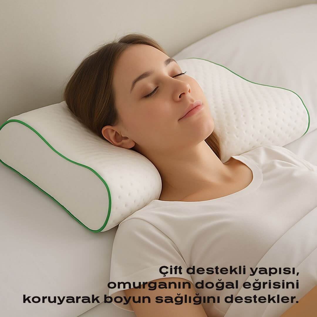 Visco Çift Boyun Destekli Yastık 2 Taraflı Yükseklik, Boyun ve Omurga Desteği, Ergonomik Tasarım