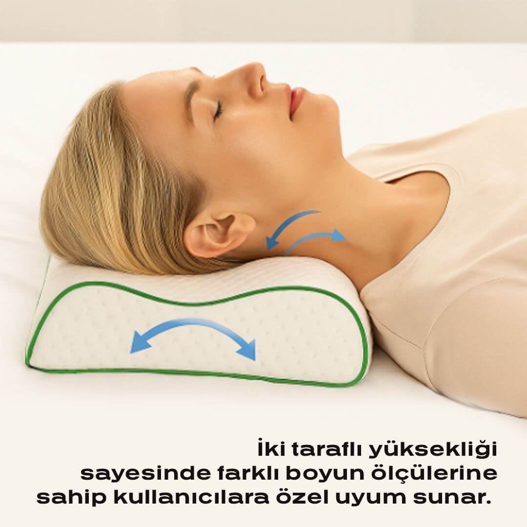 Visco Çift Boyun Destekli Yastık 2 Taraflı Yükseklik, Boyun ve Omurga Desteği, Ergonomik Tasarım