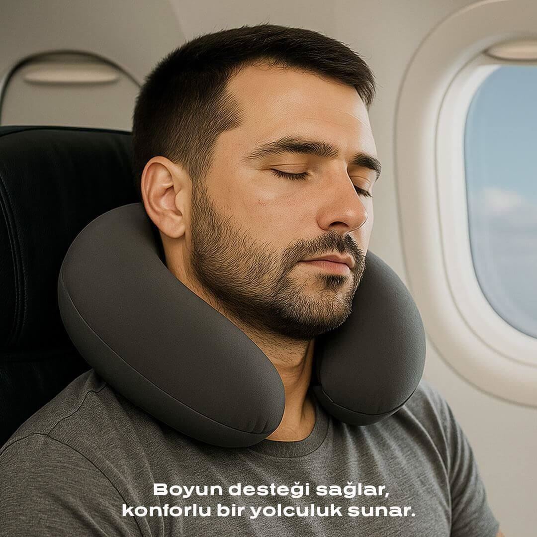 Visco Seyahat Yastığı Beyaz Ergonomik Boyun Desteği, Hafıza Köpüğü Teknolojisi ile Konforlu Seyahat
